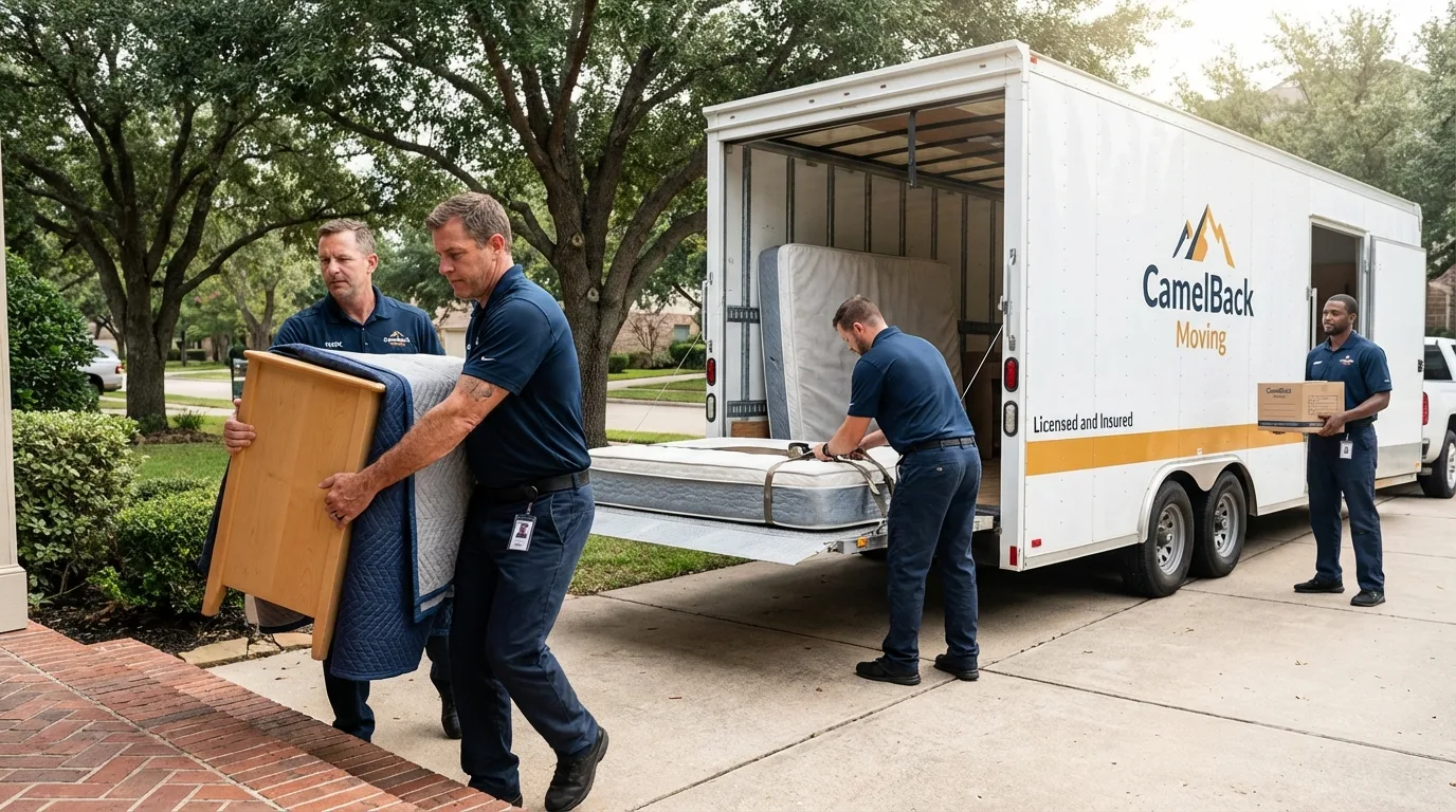 Crew loading residential truck for cross-state move from East Providence, RI