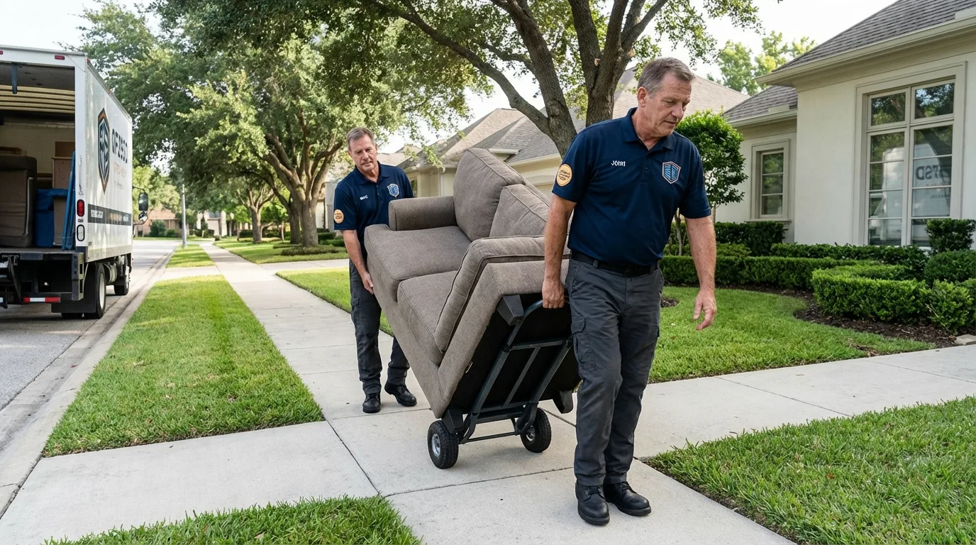 Local residential moving crew loading furniture in East Providence, RI